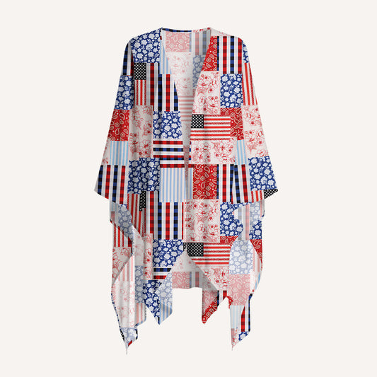 Patriotic Patchwork Quilt Print Kimono Wrap