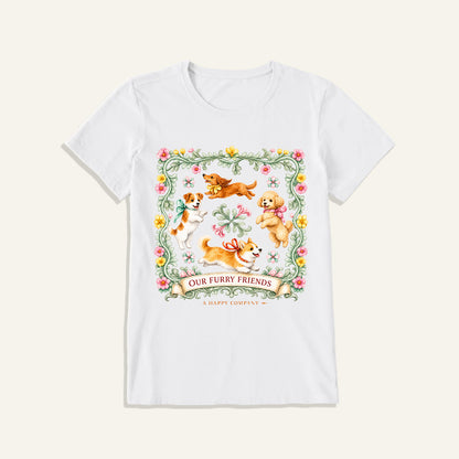Playful Furry Friends Print Crew Neck Cotton Tee