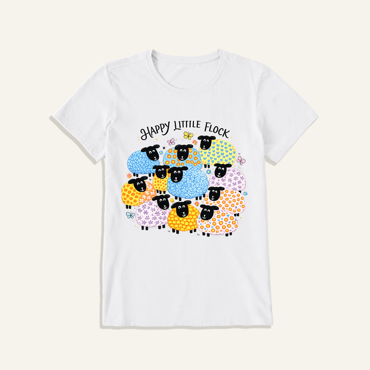 Colorful Happy Flock Print Crew Neck Cotton Tee