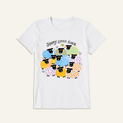 Colorful Happy Flock Print Crew Neck Cotton Tee