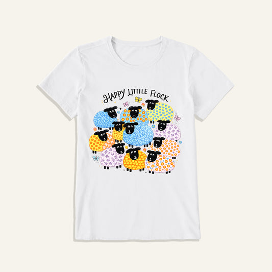 Colorful Happy Flock Print Crew Neck Cotton Tee