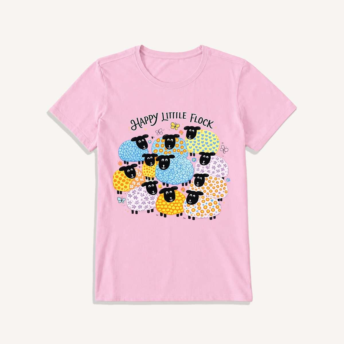 Colorful Happy Flock Print Crew Neck Cotton Tee