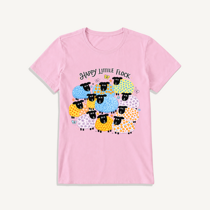 Colorful Happy Flock Print Crew Neck Cotton Tee