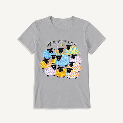 Colorful Happy Flock Print Crew Neck Cotton Tee