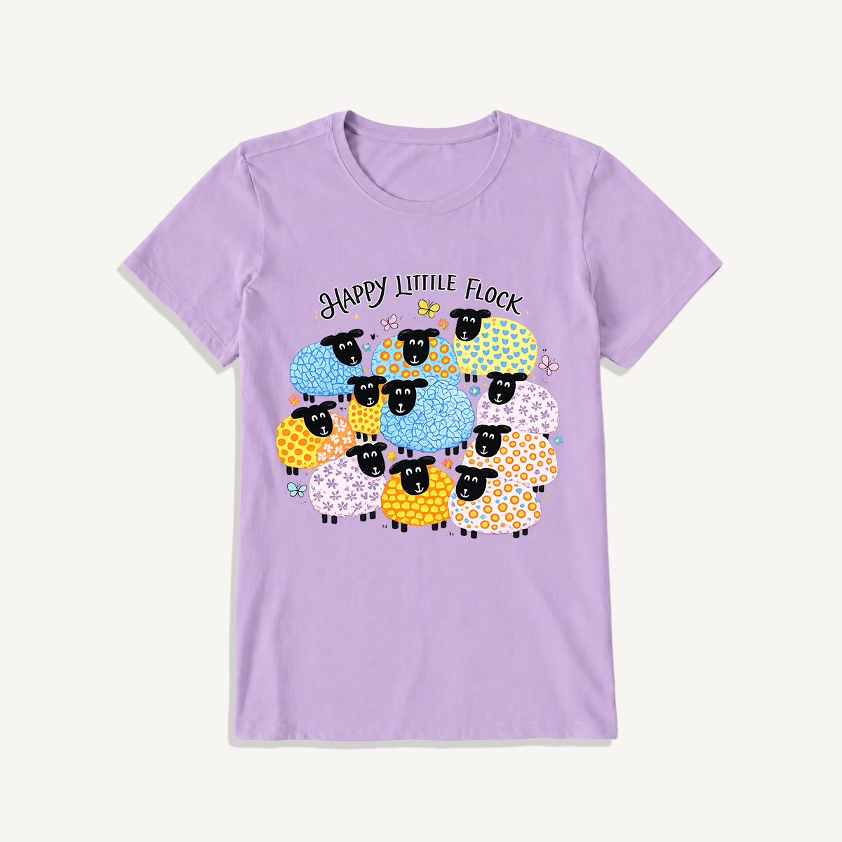 Colorful Happy Flock Print Crew Neck Cotton Tee