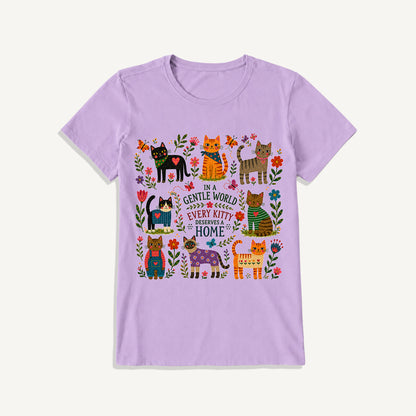 Gentle World Kitty Garden Print Crew Neck Cotton Tee