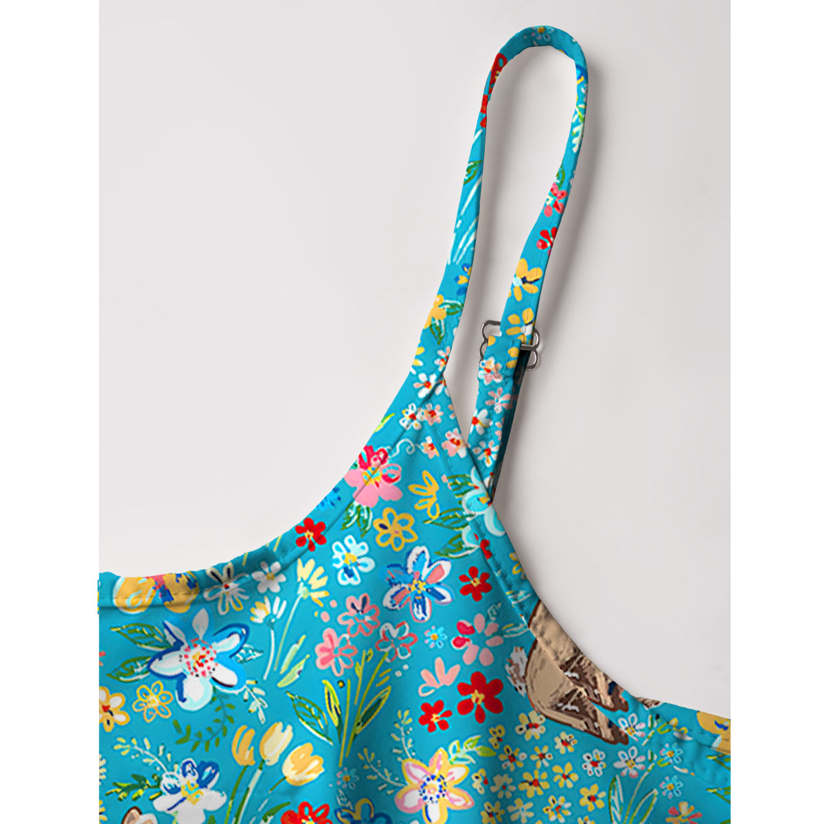 Blue Garden Rabbit Spaghetti Strap Mini Dress