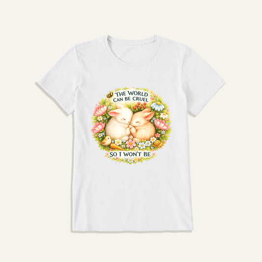 Gentle Bunny Embraces Print Crew Neck Cotton Tee