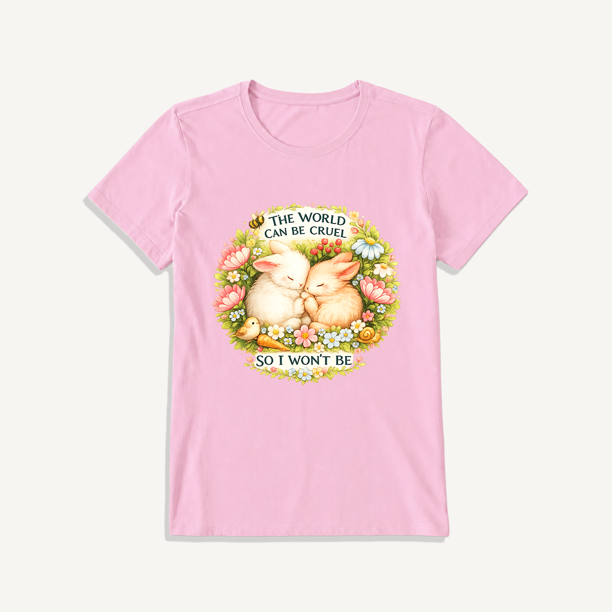 Gentle Bunny Embraces Print Crew Neck Cotton Tee