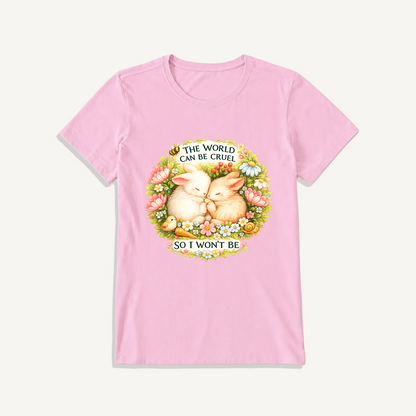 Gentle Bunny Embraces Print Crew Neck Cotton Tee