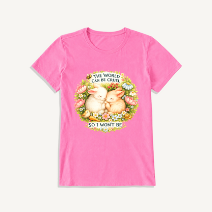 Gentle Bunny Embraces Print Crew Neck Cotton Tee
