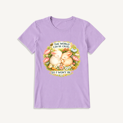 Gentle Bunny Embraces Print Crew Neck Cotton Tee