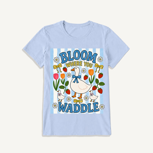 Strawberry Goose Garden Print Crew Neck Cotton Tee