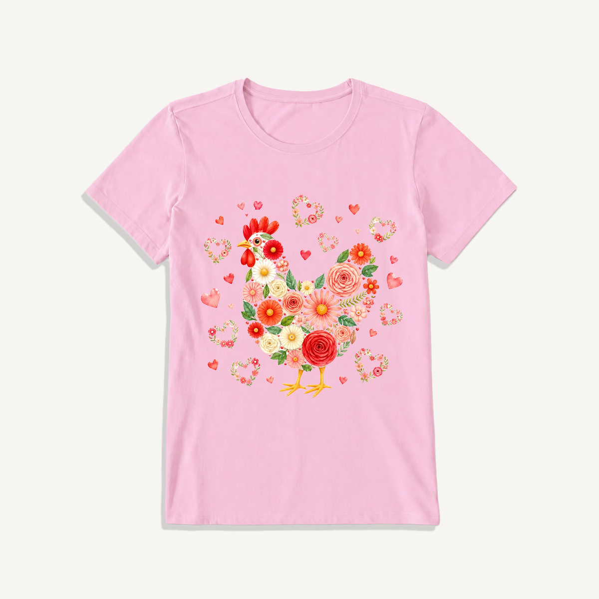 Blooms Floral Chicken Print Crew Neck Cotton Tee