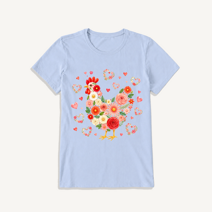 Blooms Floral Chicken Print Crew Neck Cotton Tee