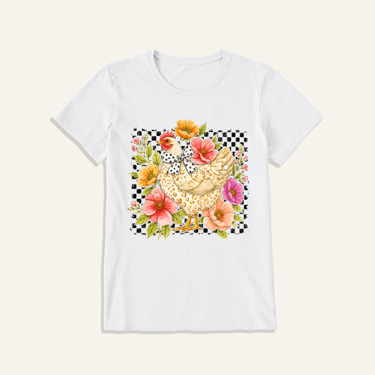 Chic Leopard Hen Print Crew Neck Cotton Tee