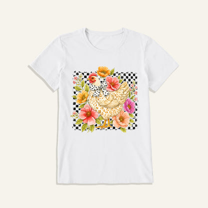 Chic Leopard Hen Print Crew Neck Cotton Tee