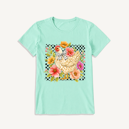 Chic Leopard Hen Print Crew Neck Cotton Tee