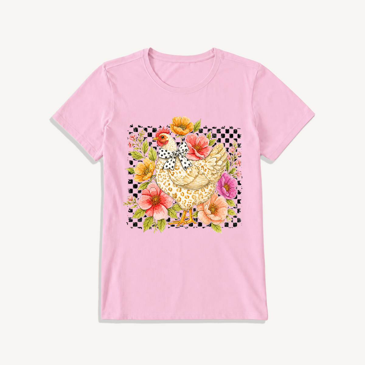 Chic Leopard Hen Print Crew Neck Cotton Tee