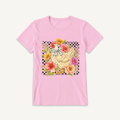 Chic Leopard Hen Print Crew Neck Cotton Tee