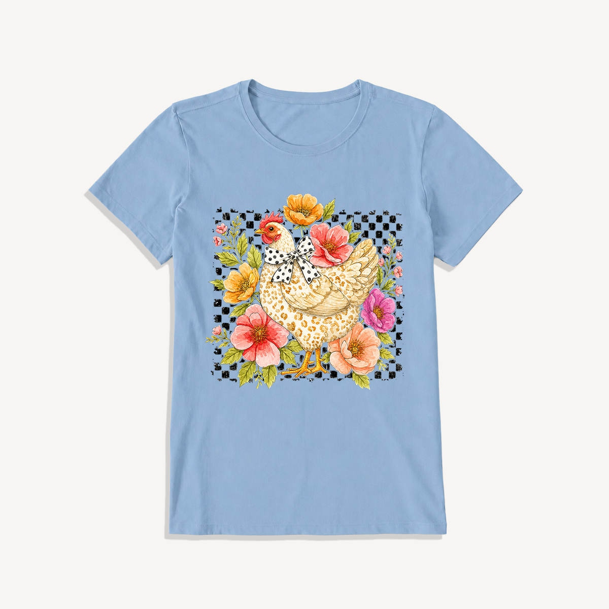 Chic Leopard Hen Print Crew Neck Cotton Tee