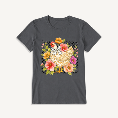 Chic Leopard Hen Print Crew Neck Cotton Tee