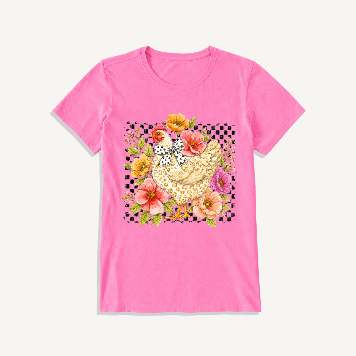 Chic Leopard Hen Print Crew Neck Cotton Tee