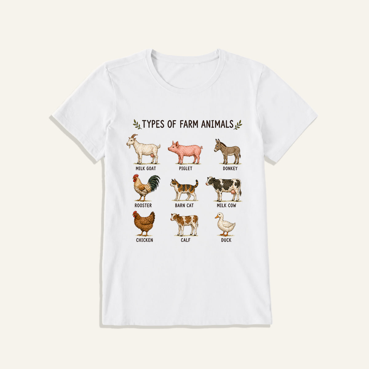 Farm Animal Guide Print Crew Neck Cotton Tee