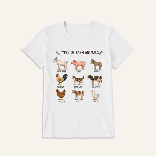 Farm Animal Guide Print Crew Neck Cotton Tee
