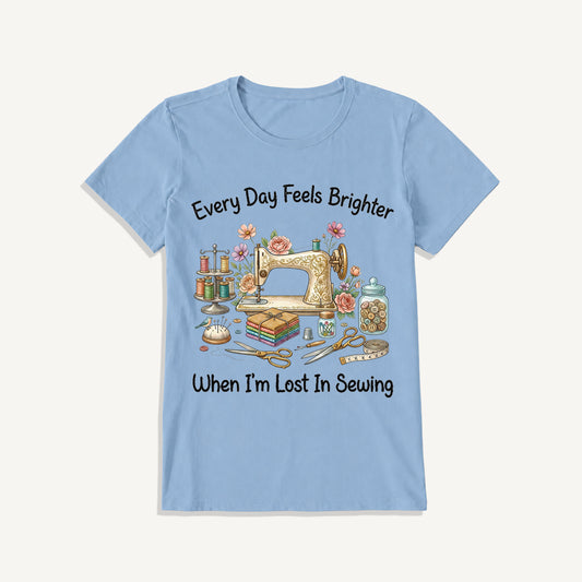Lost in Sewing Joy Print Crew Neck Cotton Tee