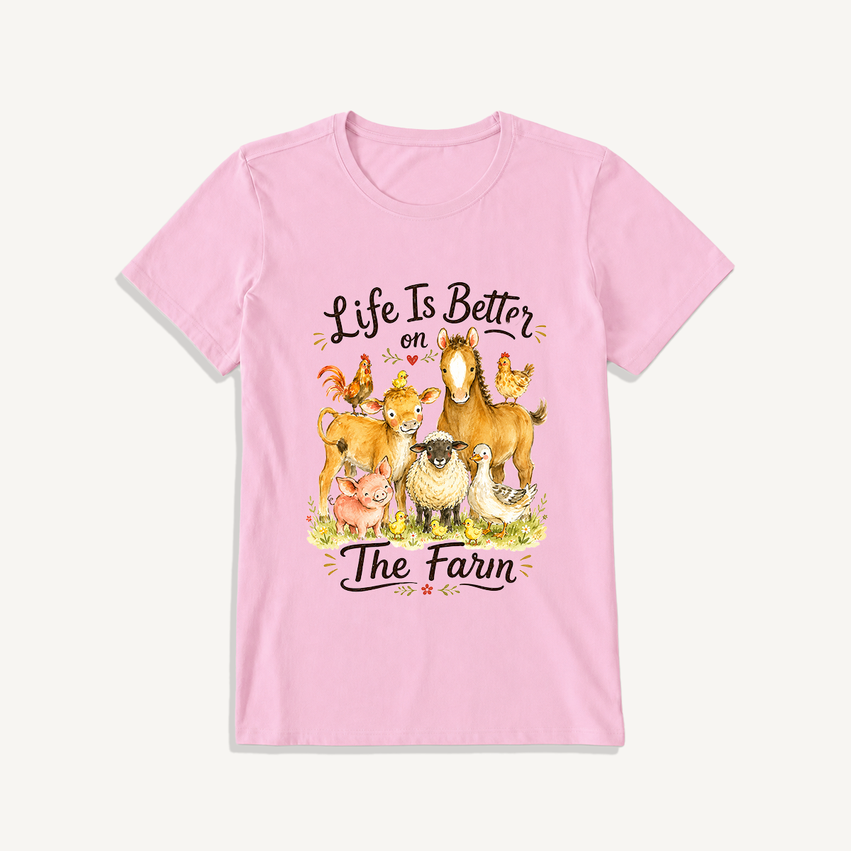 Barnyard Gathering Joy Print Crew Neck Cotton Tee