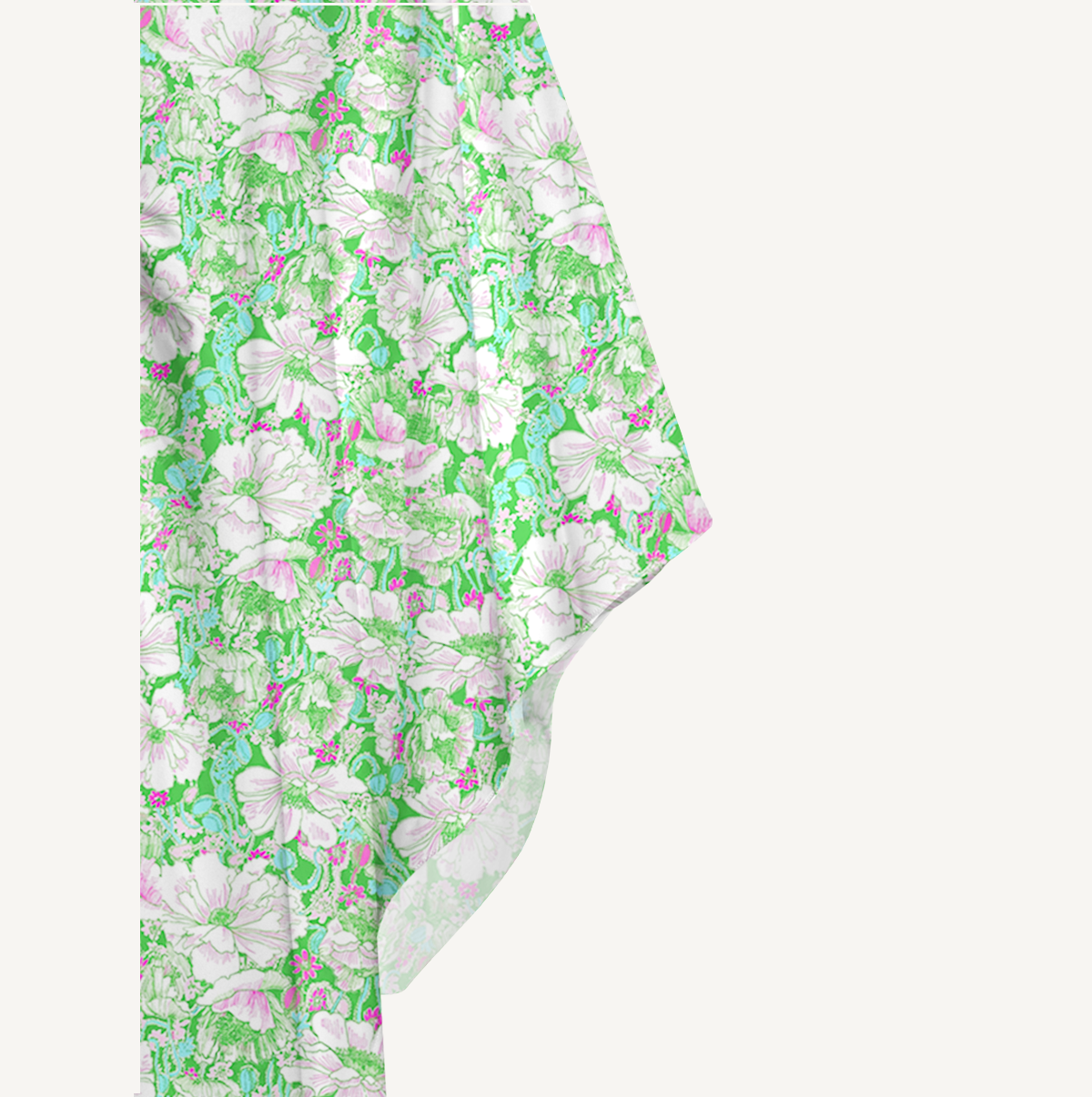 V‑Neck Mint Garden Kimono Sleeve Kaftan Dress
