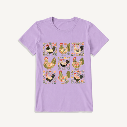 Folk Hen Grid Print Crew Neck Cotton Tee