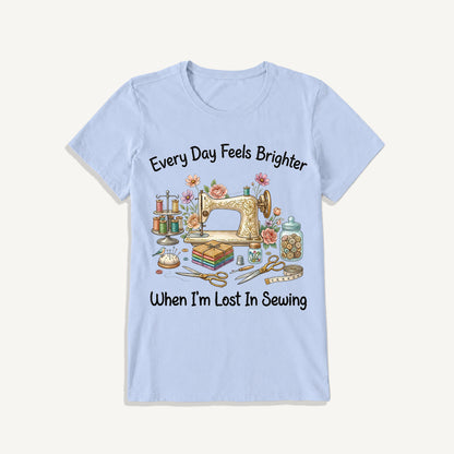Lost in Sewing Joy Print Crew Neck Cotton Tee