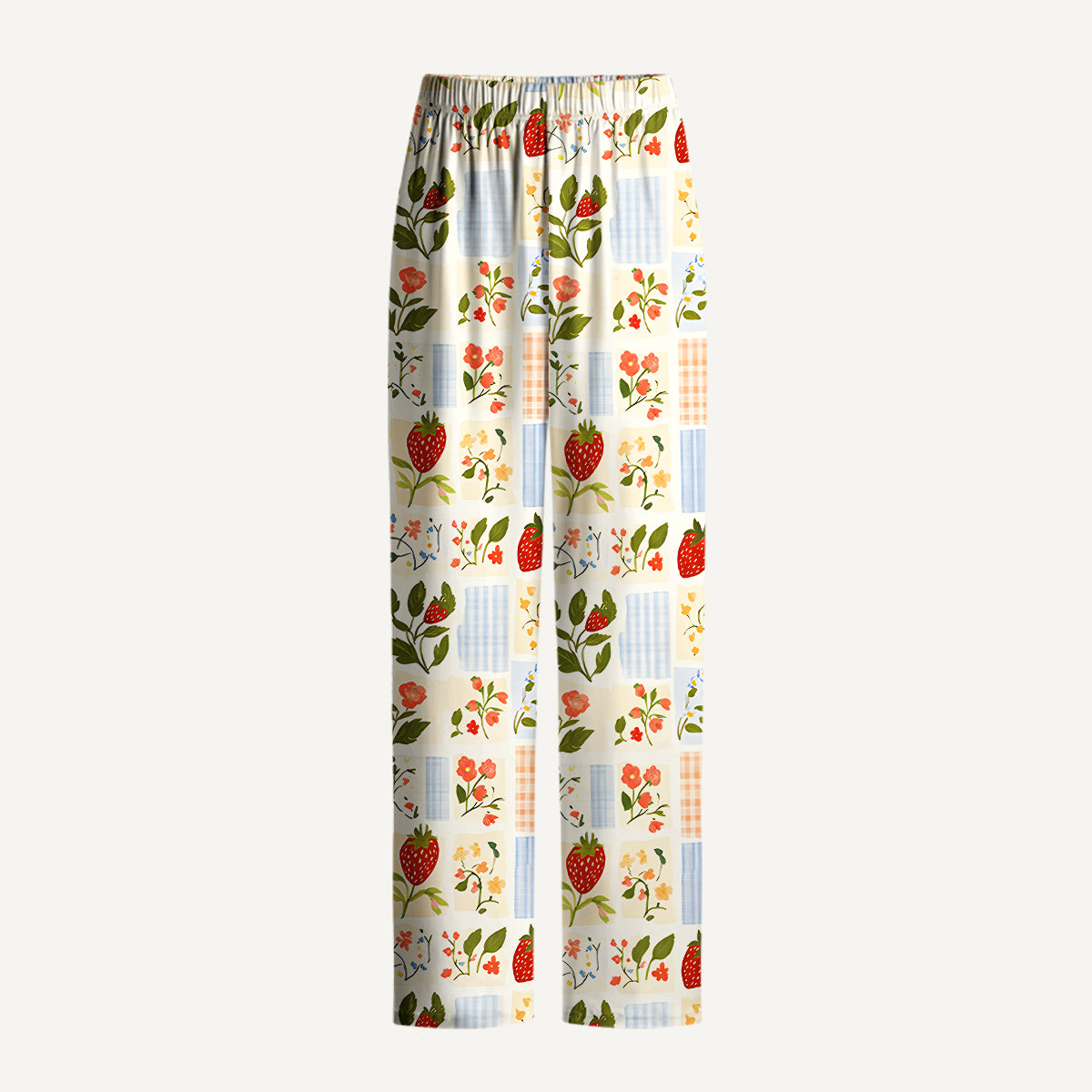 Strawberry Garden Patchwork Print Long Pajama Set