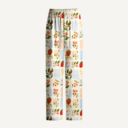Strawberry Garden Patchwork Print Long Pajama Set