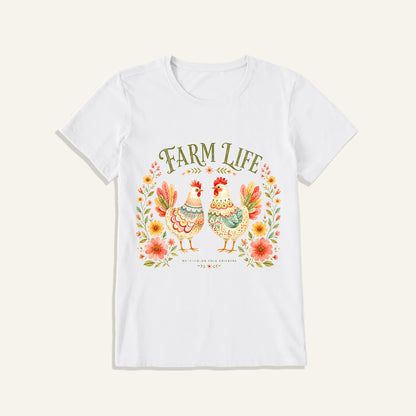 Cozy Farm Life Print Crew Neck Cotton Tee