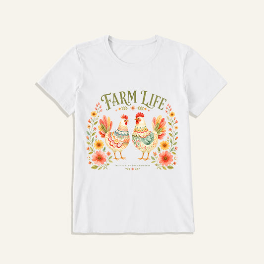Cozy Farm Life Print Crew Neck Cotton Tee