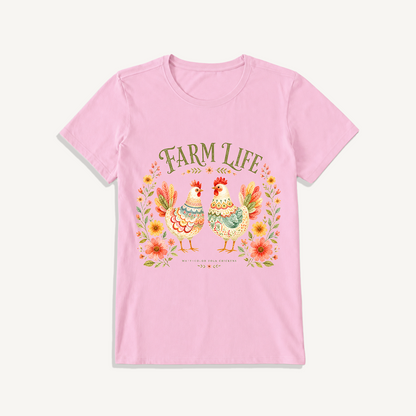 Cozy Farm Life Print Crew Neck Cotton Tee