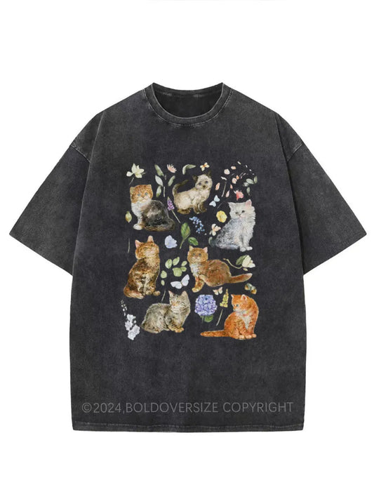 Vintage Cottagecore Cats Washed T-Shirt