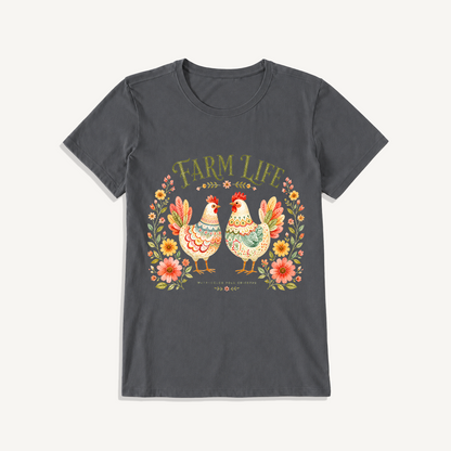 Cozy Farm Life Print Crew Neck Cotton Tee