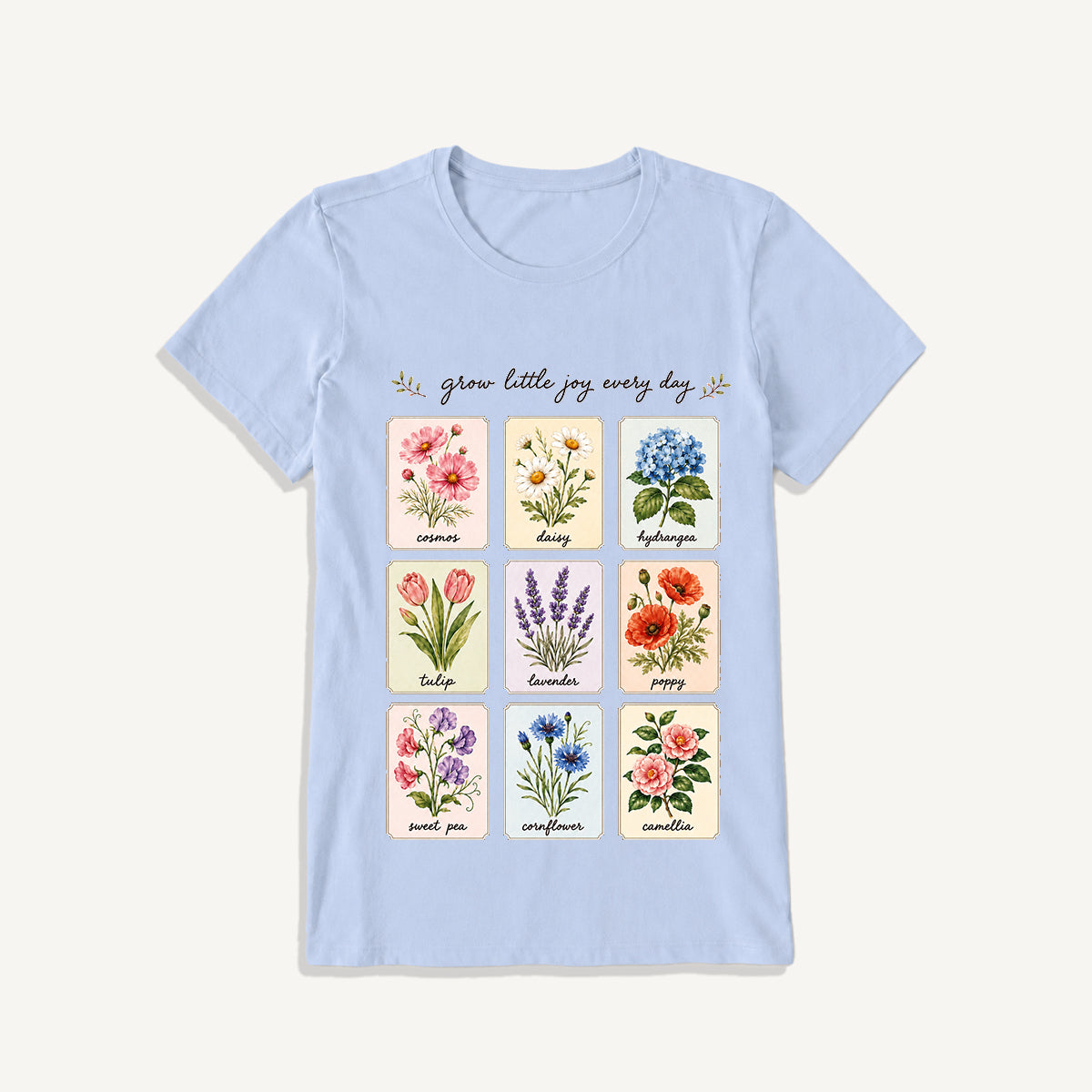 Little Joy Botanical Cards Print Crew Neck Cotton Tee