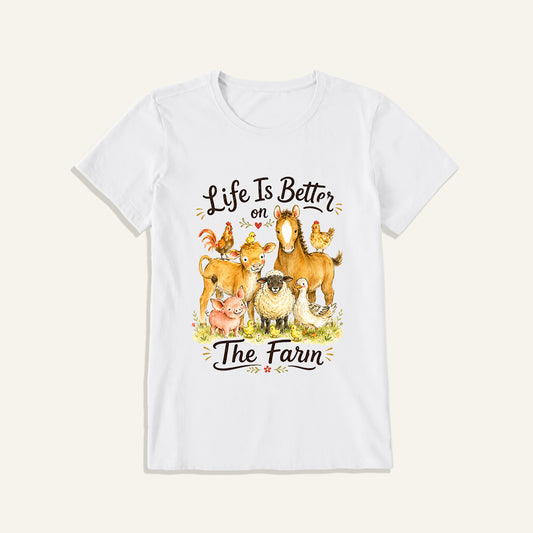 Barnyard Gathering Joy Print Crew Neck Cotton Tee
