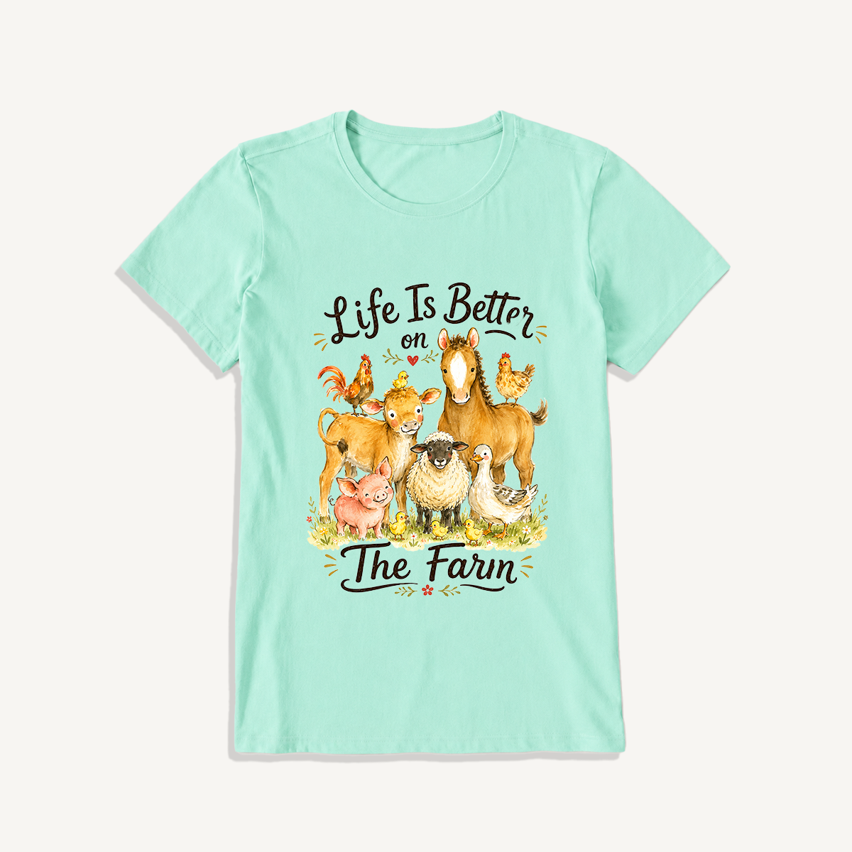 Barnyard Gathering Joy Print Crew Neck Cotton Tee