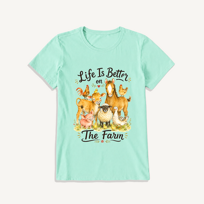 Barnyard Gathering Joy Print Crew Neck Cotton Tee