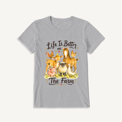 Barnyard Gathering Joy Print Crew Neck Cotton Tee