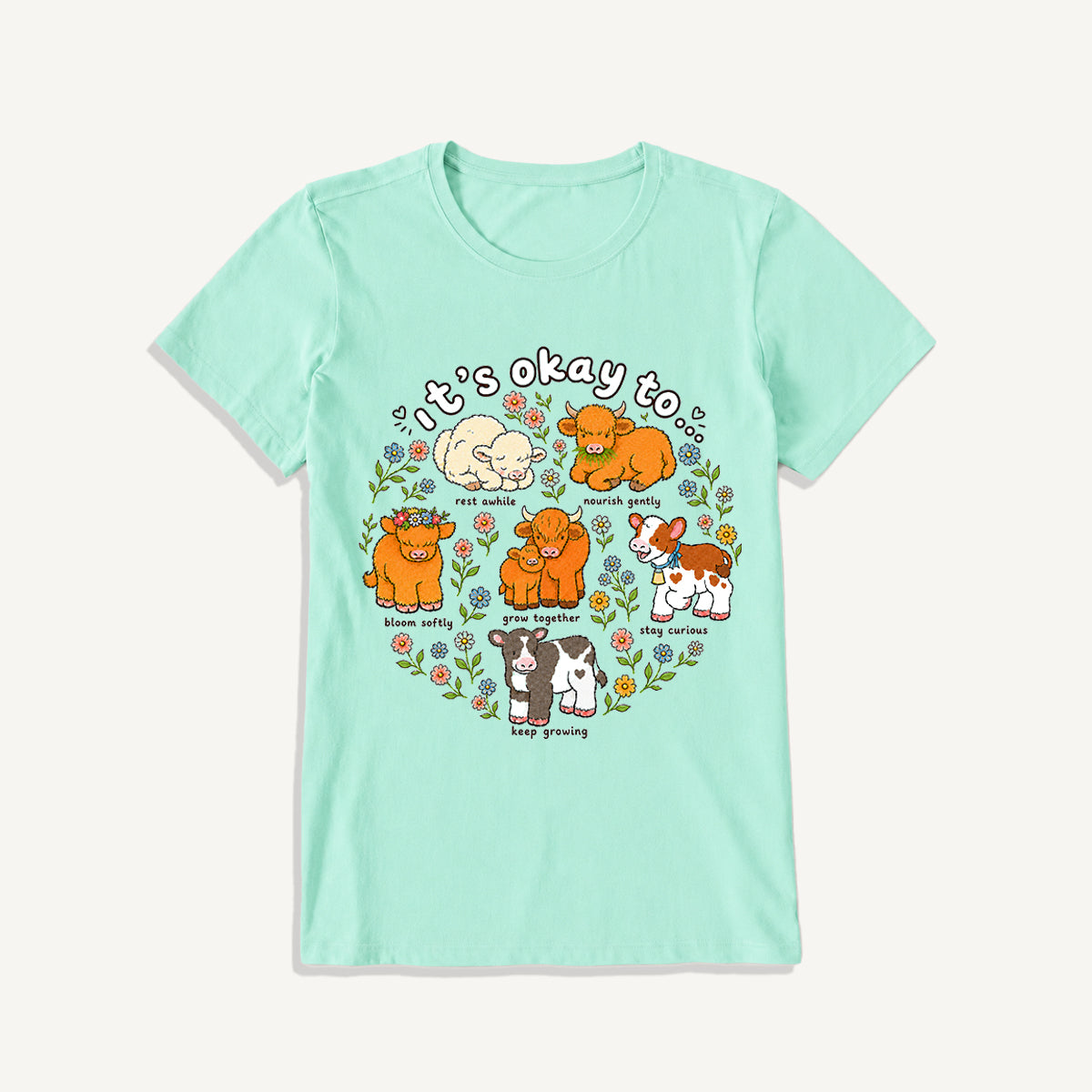 Gentle Growth Highland Cows Print Crew Neck Cotton Tee