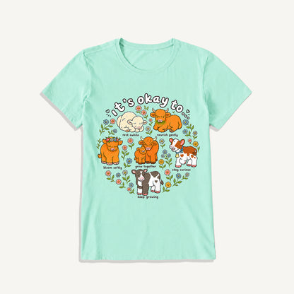 Gentle Growth Highland Cows Print Crew Neck Cotton Tee
