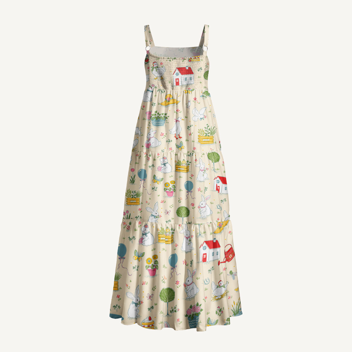 Whimsical Homestead Garden Print Wide Straps Maxi Dress With Pockets