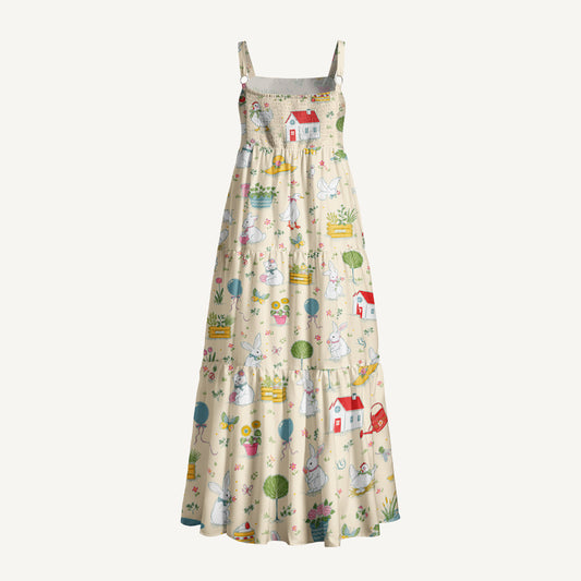 Whimsical Homestead Garden Print Wide Straps Maxi Dress With Pockets